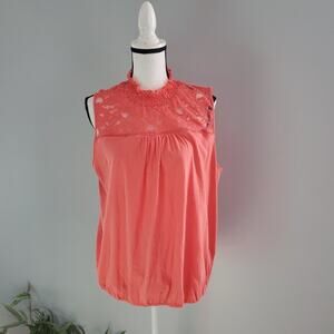 NY&Co Sleeveless Pink Mock Turtleneck Lace Top XL